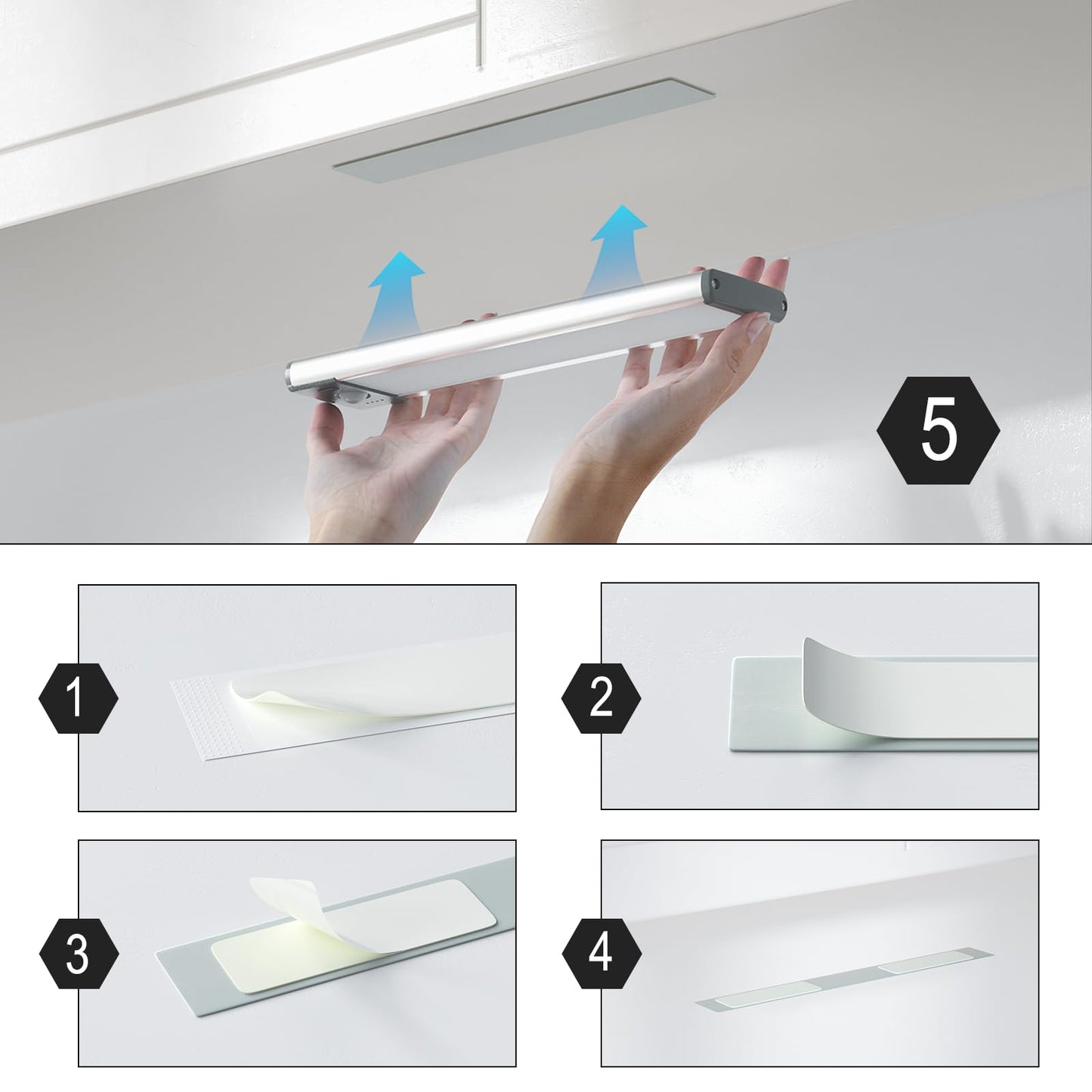 Under Cabinet Lights Magnetic stickys 4PCS - Replacement Magnetic Strips with Adhesive Backing for Under Cabinet Lights, Gray(Non-Magnetic