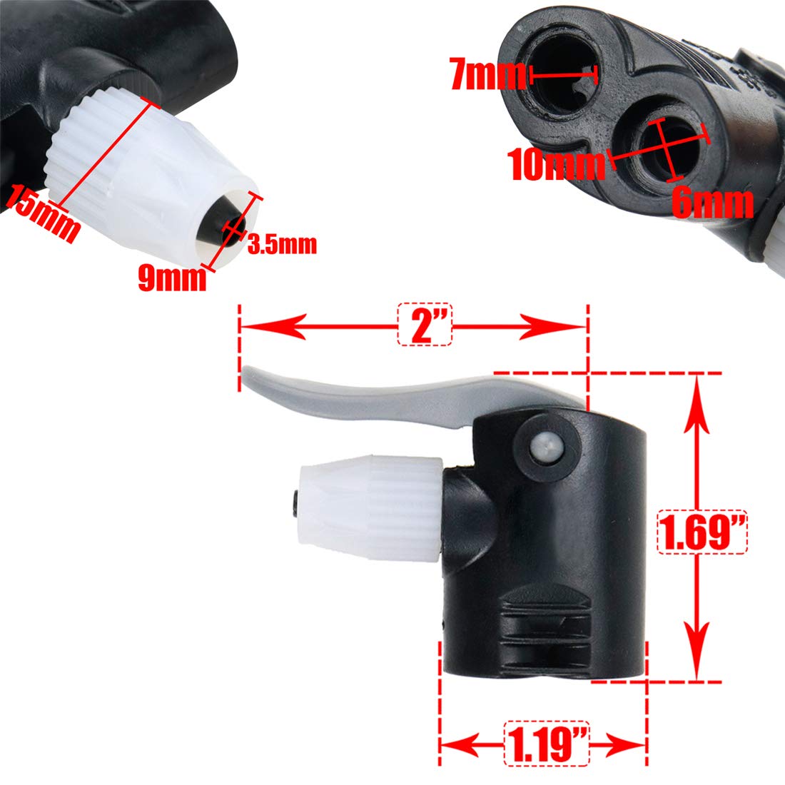 AUTUT 2 Pcs Black Plastic Dual Head Bike Bicycle Pump Head Nozzle Hose Adapter Connector