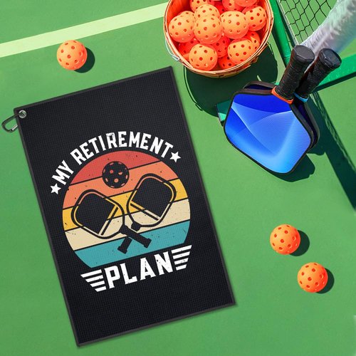 WUUCKOO My Retirement Plan Pickleball Towel, Funny Pickleball Towel for Pickleball Bag with Clip, Pickleball Accessories for Men, Pickleball Player Gifts, Retirement Gifts for Grandpa Pickleball Lover