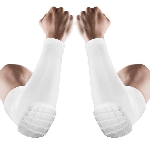 AceList Youth & Adult Honeycomb Padded Elbow Sleeve - Compression Arm Guard for Basketball, Volleyball, Football - Lightweight, Breathable Sports Protection Gear - White