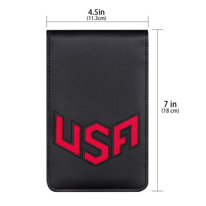 BIG TEETH Golf Scorecard Holder Yardage Book Cover USA Pattern Golf Accessories Leather Fit for Most Back Pocket (Red)