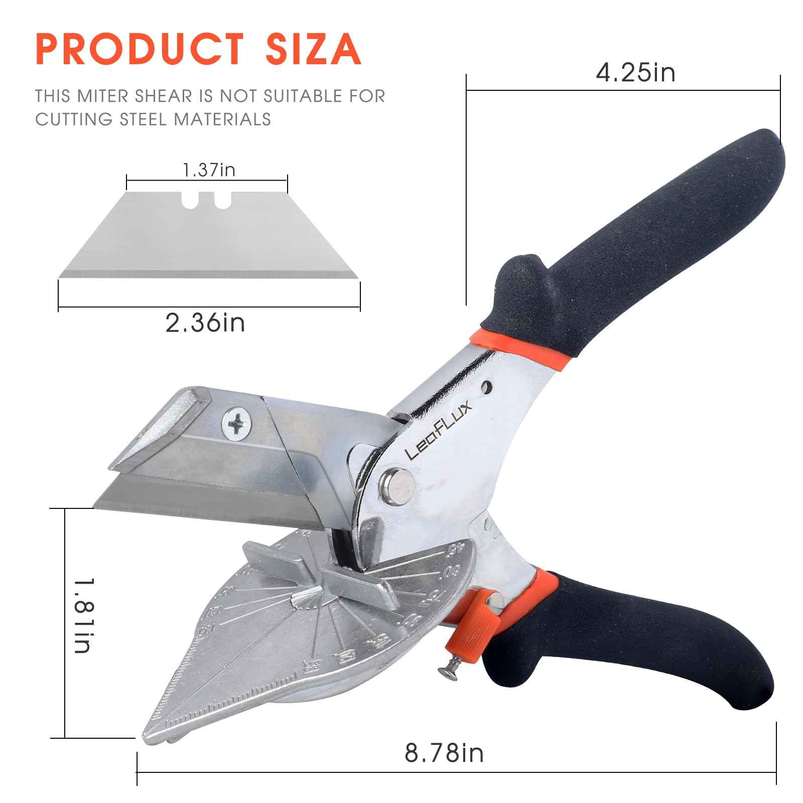 LeafLux Replaceable Blade Miter Shears Handheld, Multifunctional Trunking Shears for Angular Cutting of Moulding, Trim, and Weather Stripping, Adjustable at 45 to 135 Degrees | LFXP3102s
