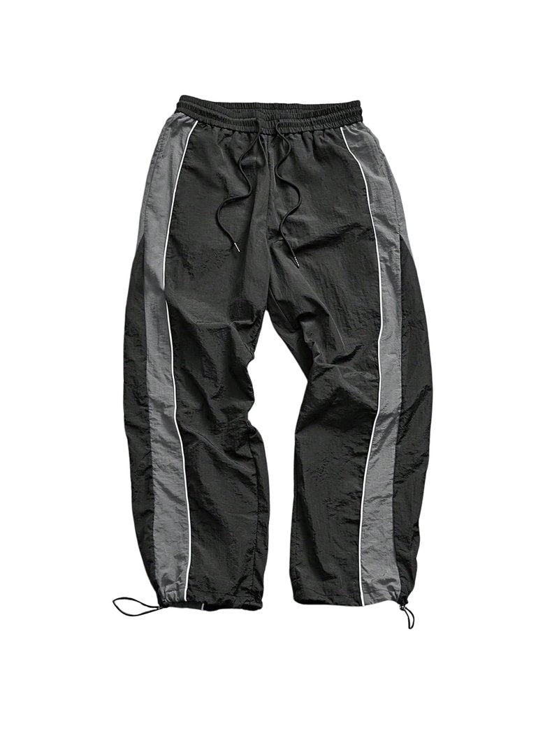 SHENHE Men's Y2k Wide Leg Color Block Baggy Parachute Pants Hip Hop Track Trousers Streetwear Black X-Large