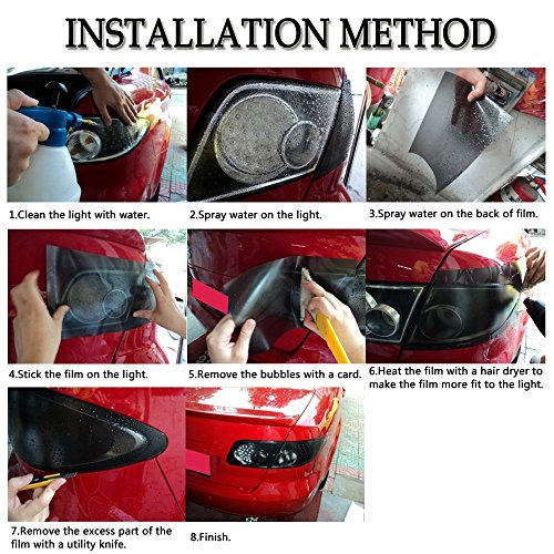 Car Light Tint Film - Red Self-Adhesive Vinyl - 48''x12'' - 1pc