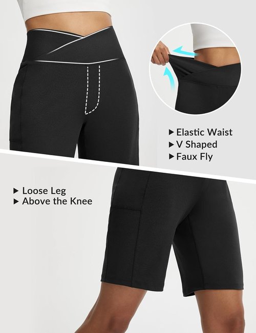BALEAF Women's Bermuda Long Shorts with Pockets 9" Above Knee Length High Waisted Stretch Walking Athletic Dressy Casual