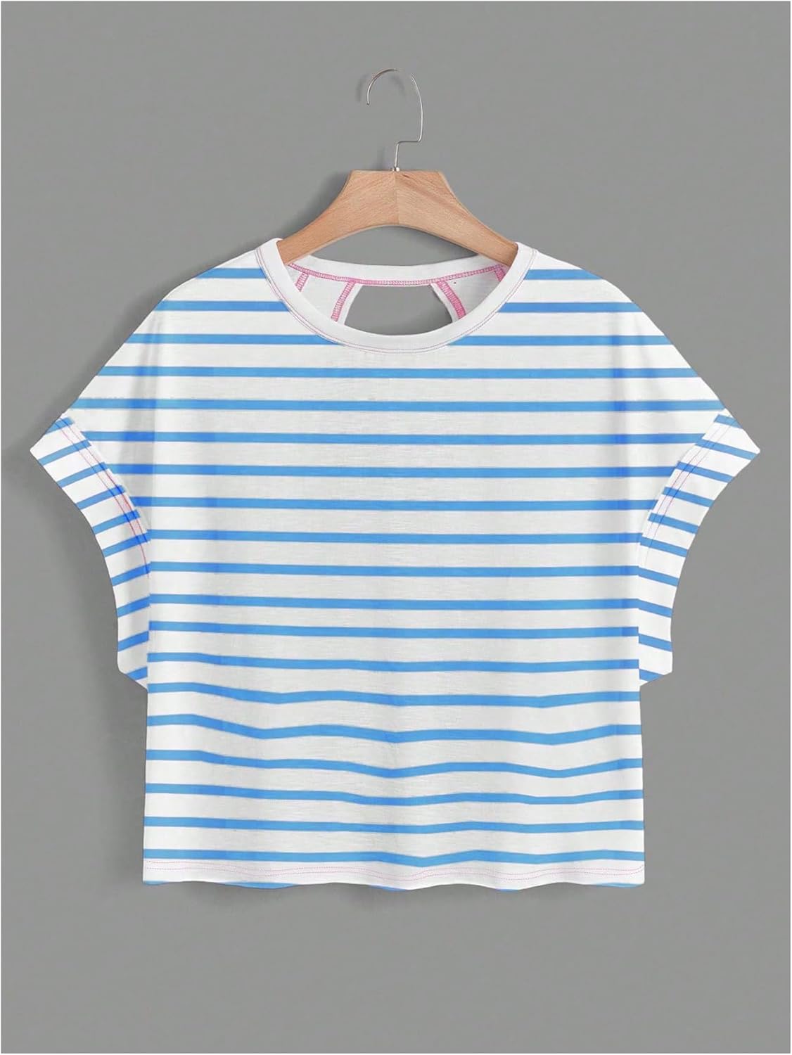 WDIRARA Women's Workout T-Shirt - Stripe Open Back Design with Criss Cross Cut Out | Short Sleeve Top