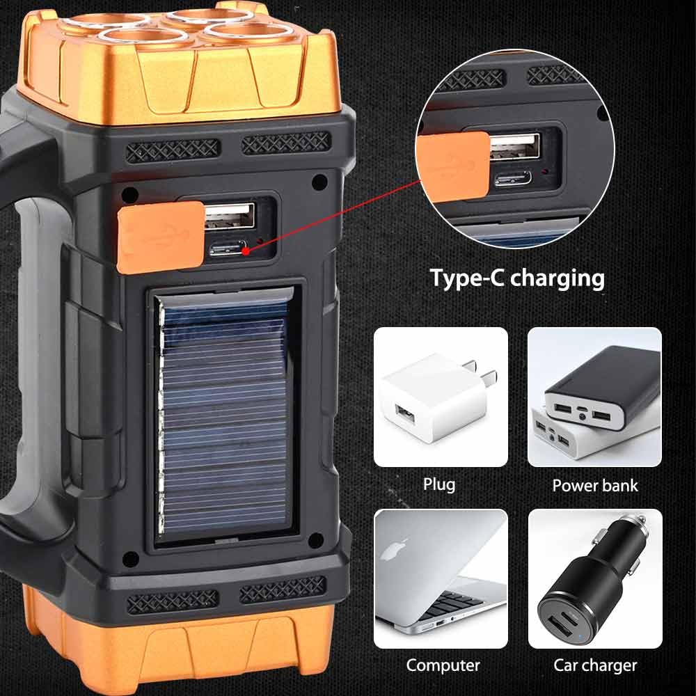 sallbris Premium High Lumens LED Work Light – Multipurpose Flashlight with Searchlight and Lantern Features - Rechargeable Outdoor Waterproof Solar Flashlight - Portable & Lightweight(Yellow