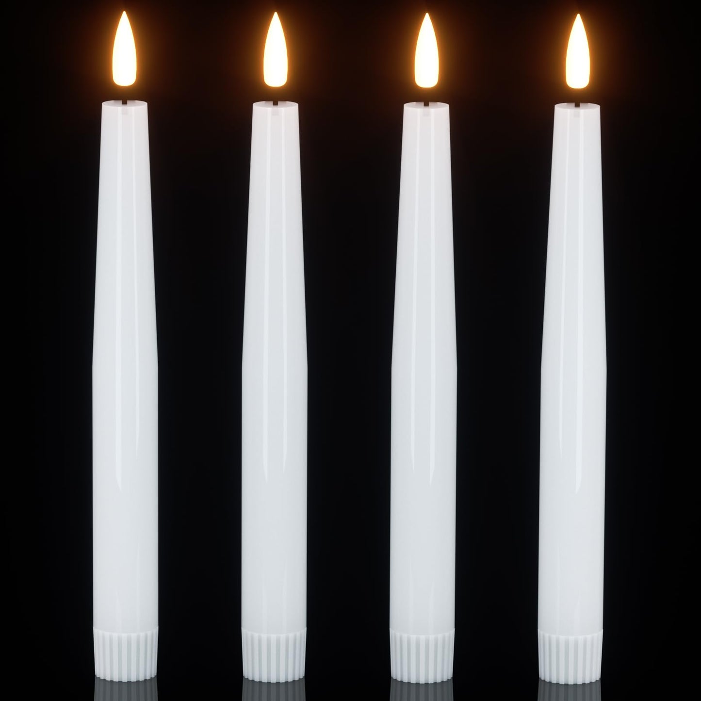 GenSwin Flameless Flickering Taper Candles Battery Operated, 4 Pcs Real Wax LED Taper Flameless Candlesticks with 3D Wick, White Electic Long Candles for Home Table Centerpieces Decor (0.79” x 8.1”)