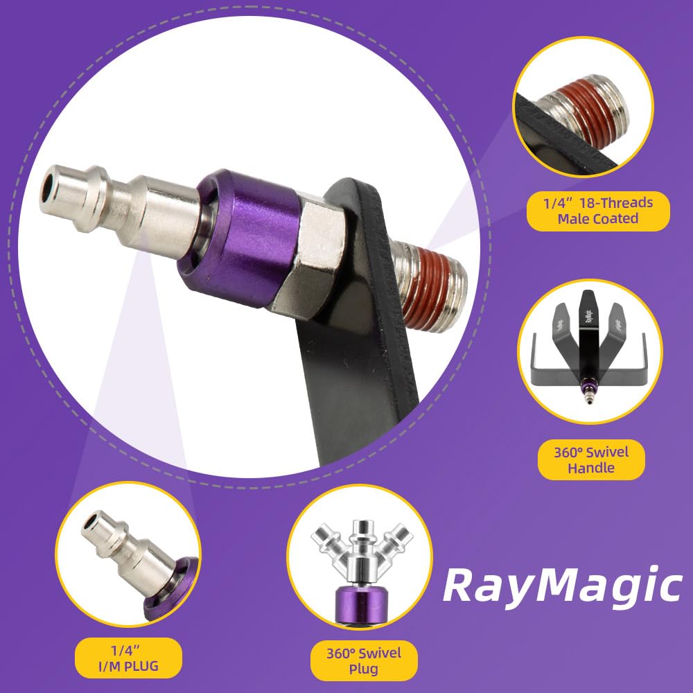 RayMagic Steel Pneumatic Tool Rafter Hook Hanger, Lightweight, Durable,Reusable Metal Organaizer Adjustable Easy Install Hooks with 1/4" Air Tool Swivel Fitting, for Air Nailer, 1-Piece, Purple
