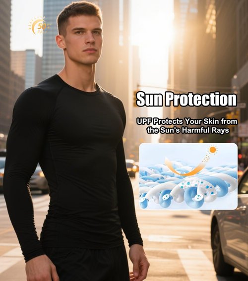 CYPER SUN 5 Pack Men's Compression Shirts Long Sleeve Undershirts, Quick Dry Workout Baselayer Rash Guard Fitness Top Black/White/Blue L
