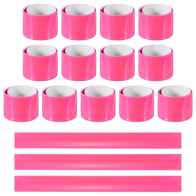 PATIKIL 16Pcs Reflective Arm Bands, 11.8" High Visibility Bands Reflector Running Gear Snap Bracelet for Night Walking Running Cycling, Pink (Square)