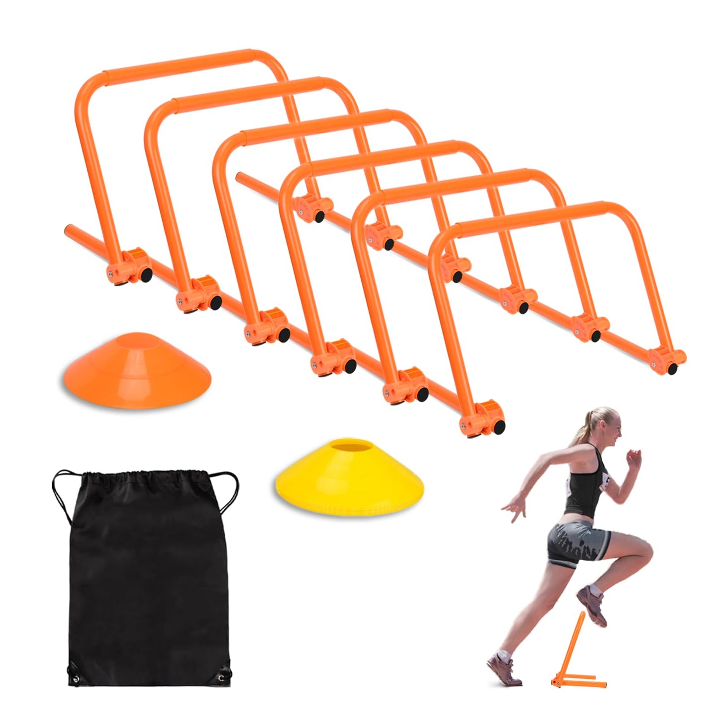 Hikeen Agility Speed Training Hurdles, Adjustable Agility Training Hurdles for Football, Basketball, Soccer Hurdles Training Equipment Set of 12, with 12 Marker Cones