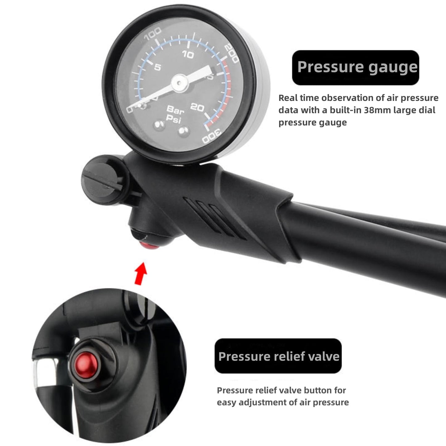 NELboNs Shock Pump for Road Mountain Bike, High Pressure 300PSI