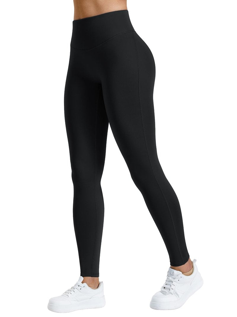 AVGO Women's Fleece Lined Leggings Hidden Scrunch Butt Yoga Pants Winter Thermal Warm Workout Hiking Tights with Tummy Control(Black Fleece, S)
