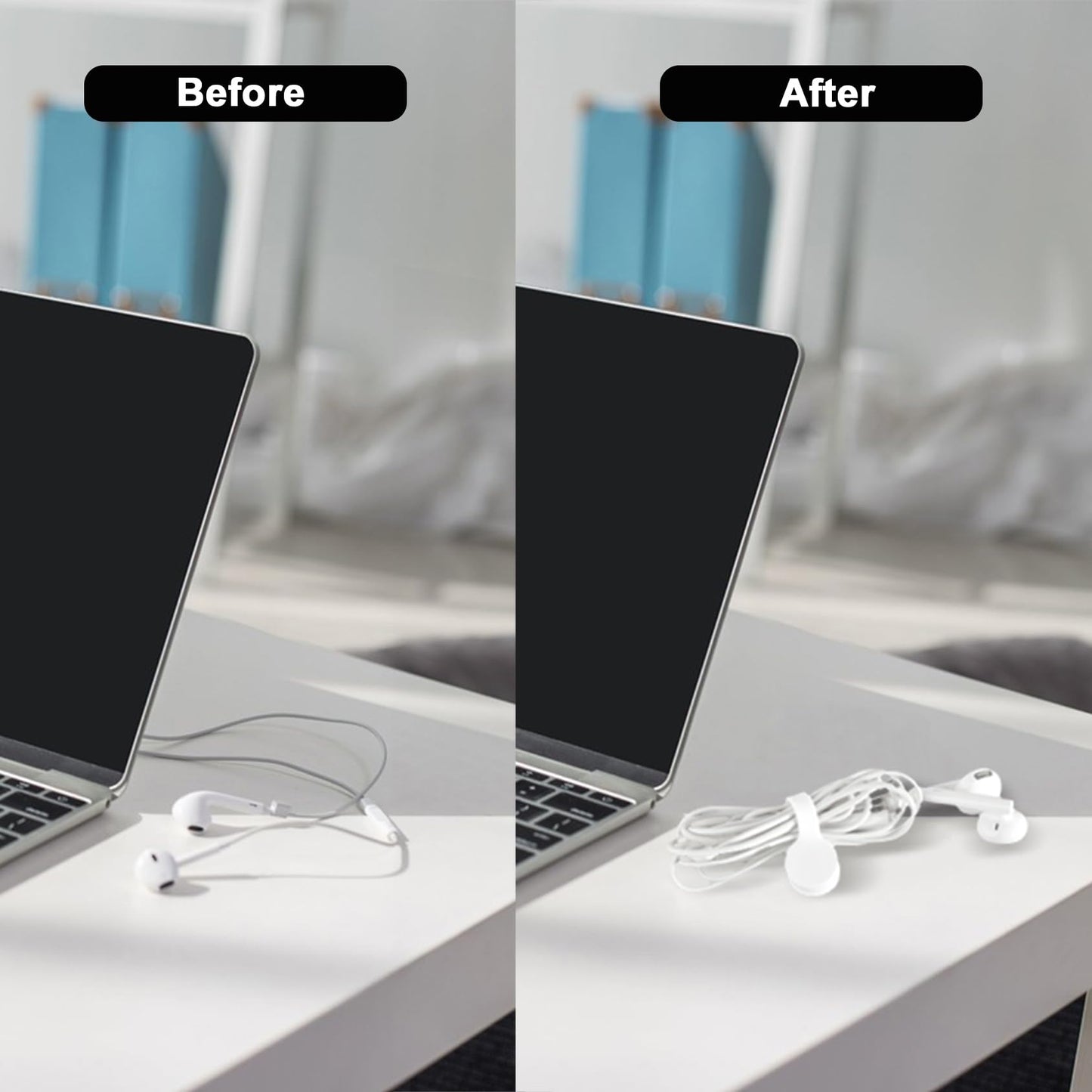 Xuuza Silicone Magnetic Cable Ties, Reusable Cord Ties Twist Ties Wire Management For USB Charging Wires, Light Duty Cables Organizer, Fridge Magnets, Storage Or Travel (10-Pack, White)