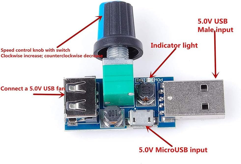 Gebildet 3pcs USB to 3pin/4pin PWM 5V USB Sleeve Fan Power Adapter Cable with USB Fan Governor Speed Control Knob ON/Off Switch