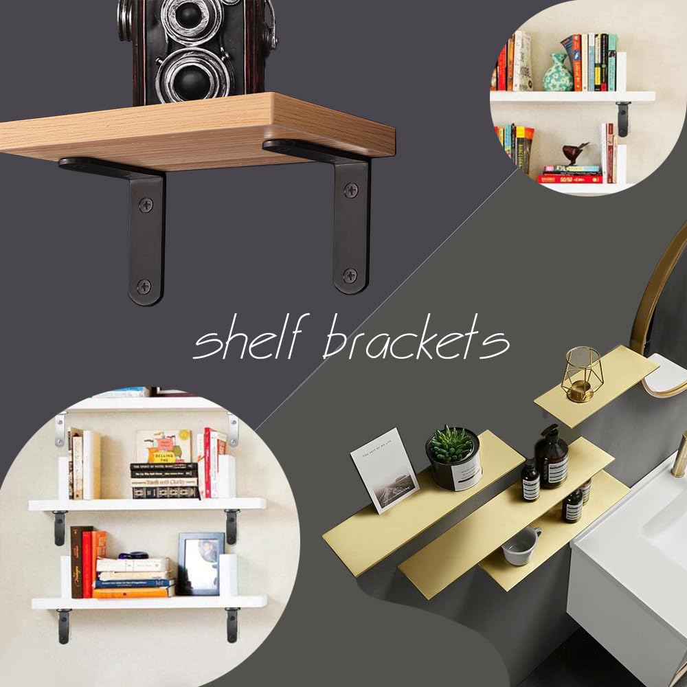 6 Pcs Black L Bracket Corner Braces Stainless Steel 65x65mm Heavy Duty Shelf Bracket for Wood, Shelves, 90 Degree Support Joint Right Angle Brackets