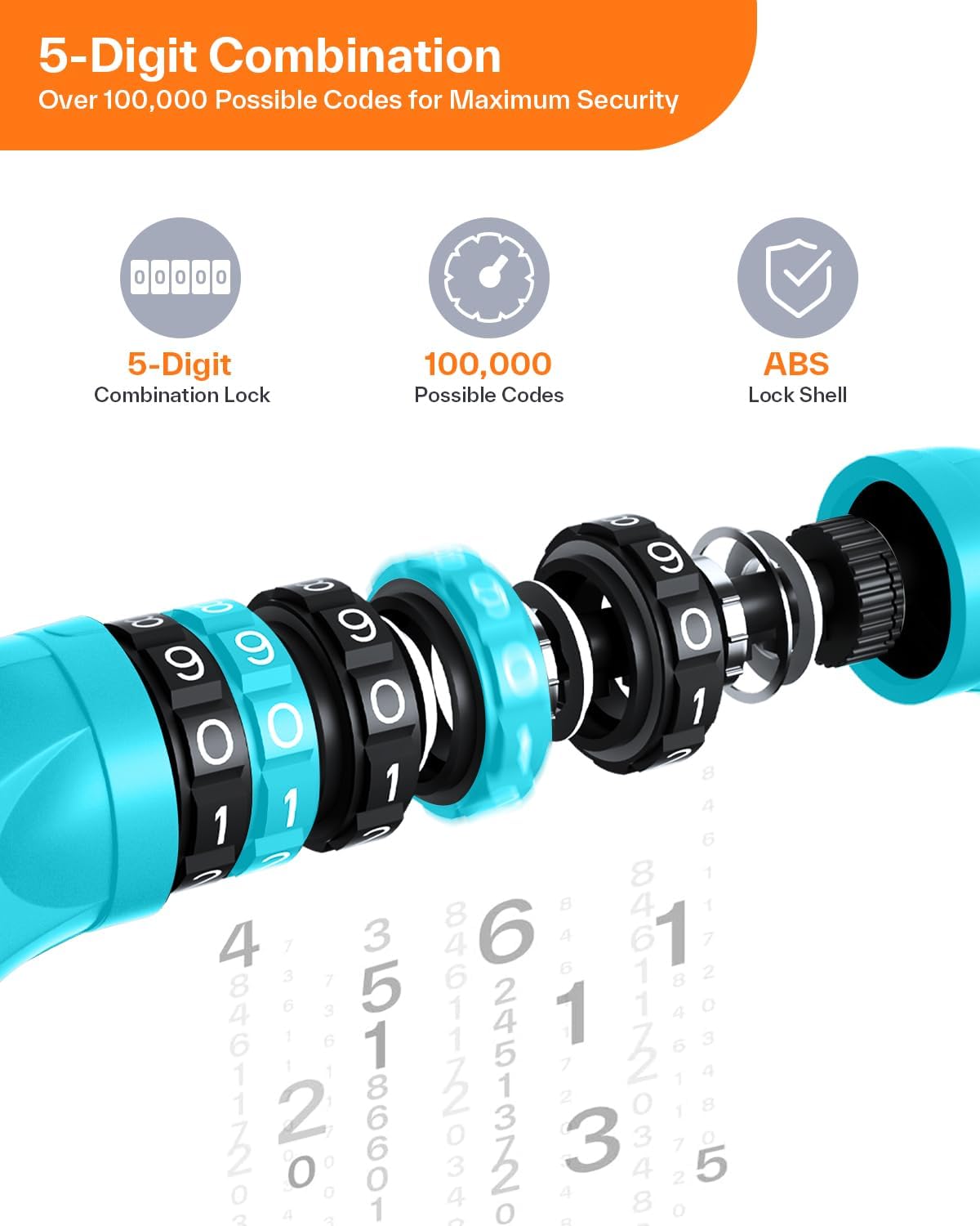 Sportneer Bike Lock - High Security 5-Digit Combination Chain Lock | 3.2/3.6/4ft Heavy Duty Keyless Design, 4/6mm Thick