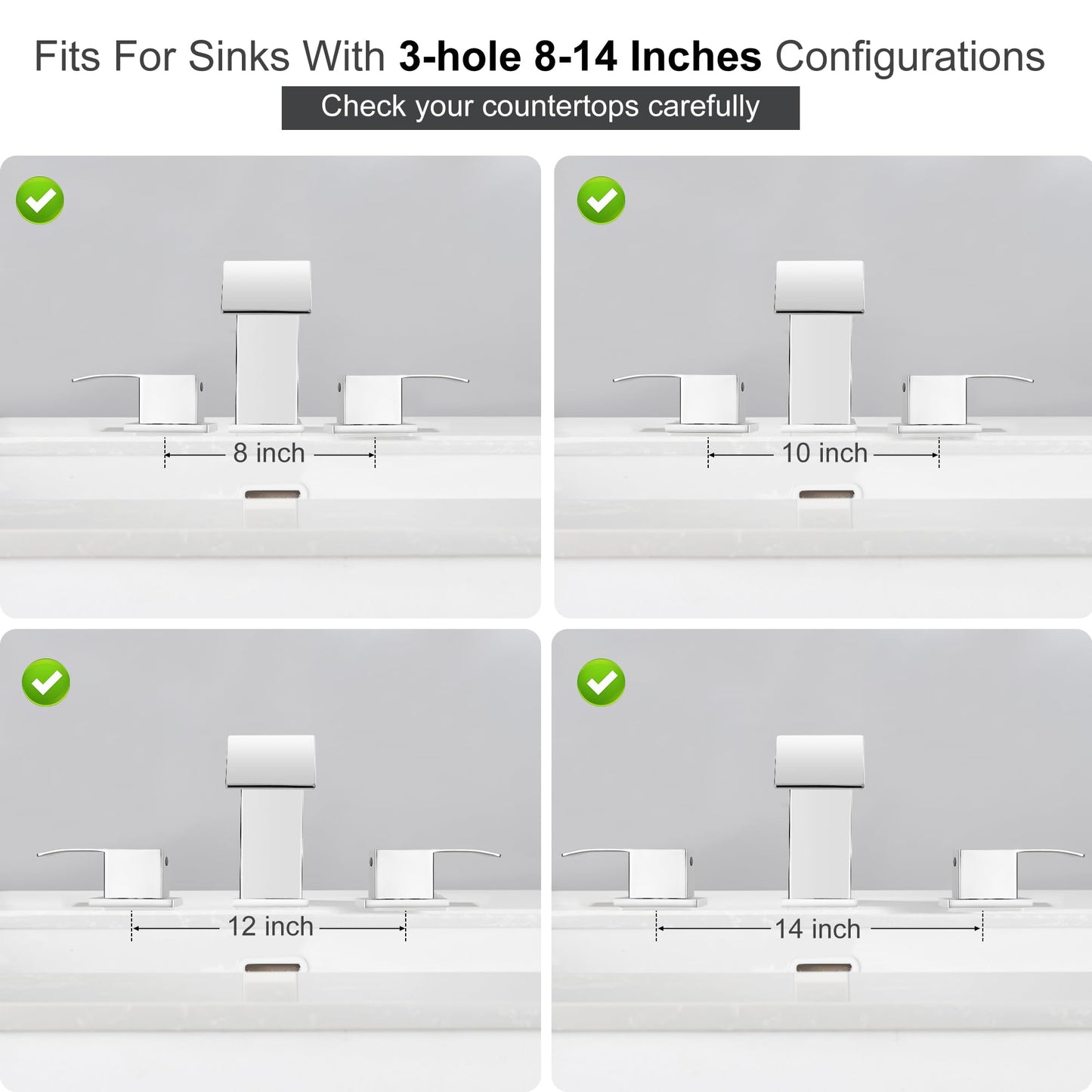 Patent No. : US D967,340 S, GAGALIFE 8 Inch Waterfall Bathroom Faucets for Sink 3 Hole - Chrome Bathroom Faucet with Pop-up Drain, Widespread Bathroom Sink Faucet 2-Handles, Patent No. : US D967,340 S