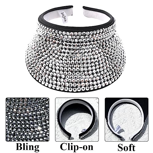 Kejea Women Men Sun Visor Hat Silver Black Adjustable Rhinestone Bling Sports Beach Cap 6 3/4-7 1/4