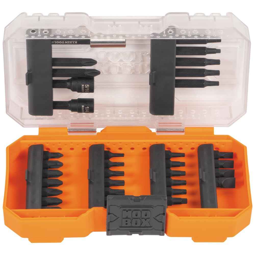 Klein Tools 33800 Impact Driver Bit Set, 35-Piece, S2 Steel with Phillips, Slotted, Square, TORX Bits and Magnetic Nut Drivers in MODbox Case