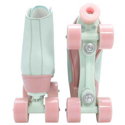 XUDREZ Roller Skates for Girls and Women, Light Green PU Leather Indoor Outdoor Roller Skates with Pink Light Up Wheels for Youth Kids Girls Ages 6-12 (33-Youth 2)