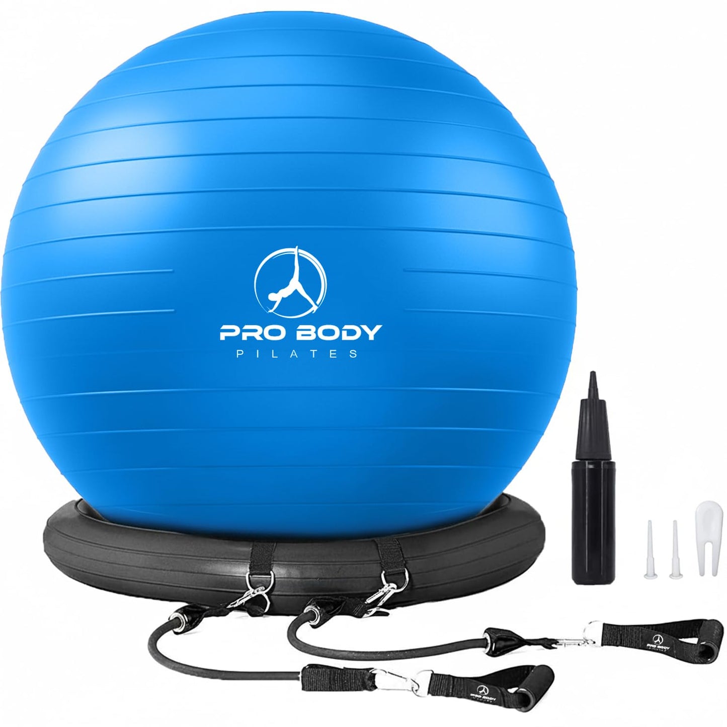 ProBody Pilates Yoga Ball Chair, Exercise Ball Chair with Base or Stand for Home Office Desk Sitting or Workout, 65cm Antiburst Balance & Stability Ball Seat, Large Gym Ball for Back, Abs