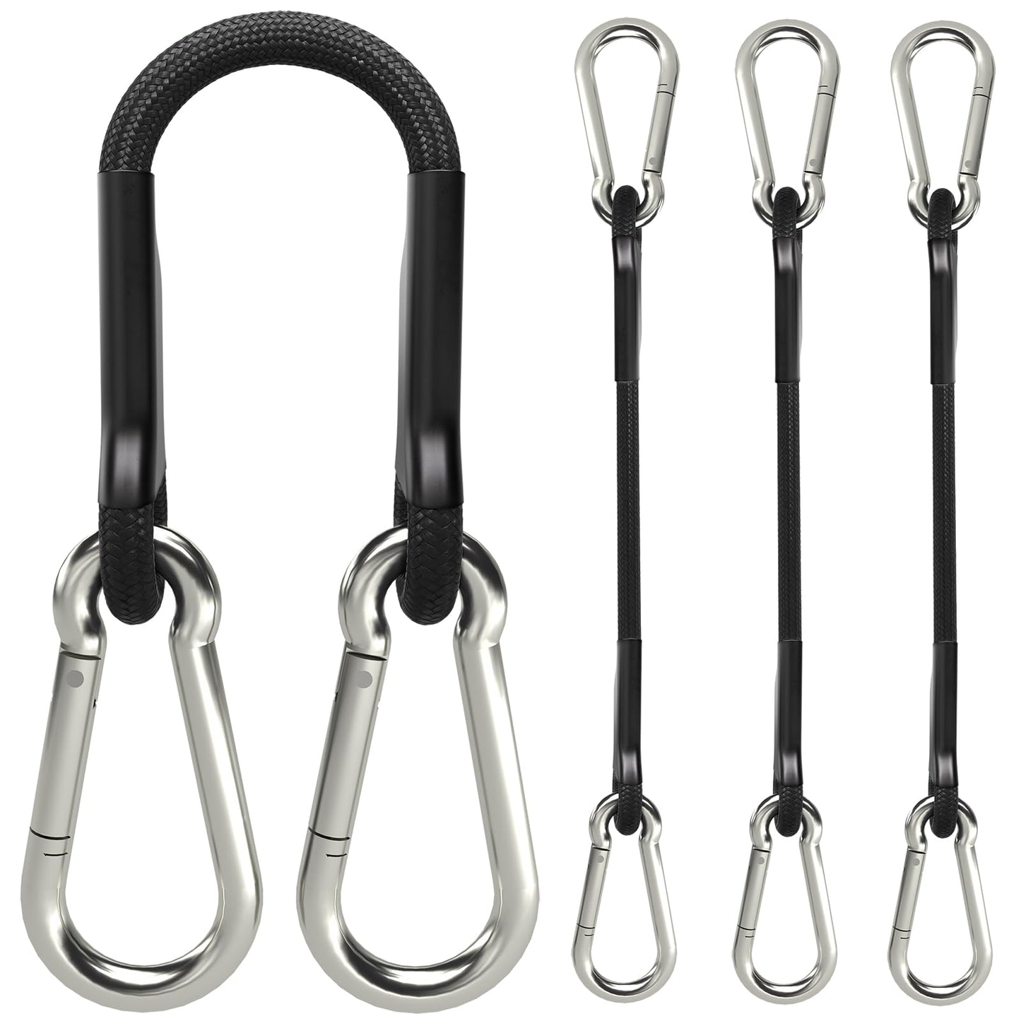 sprookber 8 Inch Bungee Cords with Stainless Steel Carabiner, Heavy Duty Strong Bungee Cords for Camping, Tarps, Bike Rack, Hand Carts etc, Set of 4