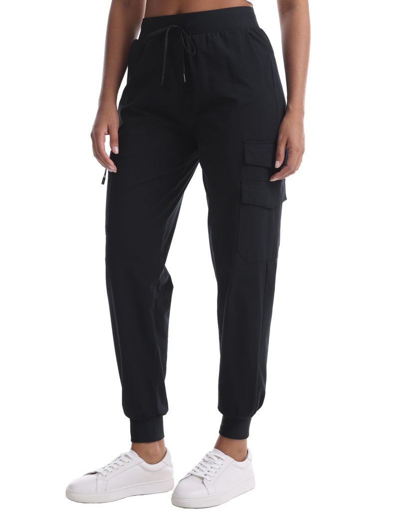 zsenoxaxi Women's Lightweight Hiking Pants - Water Resistant Casual Travel Joggers with Zippered Pockets for Golf Camping(Black,M)