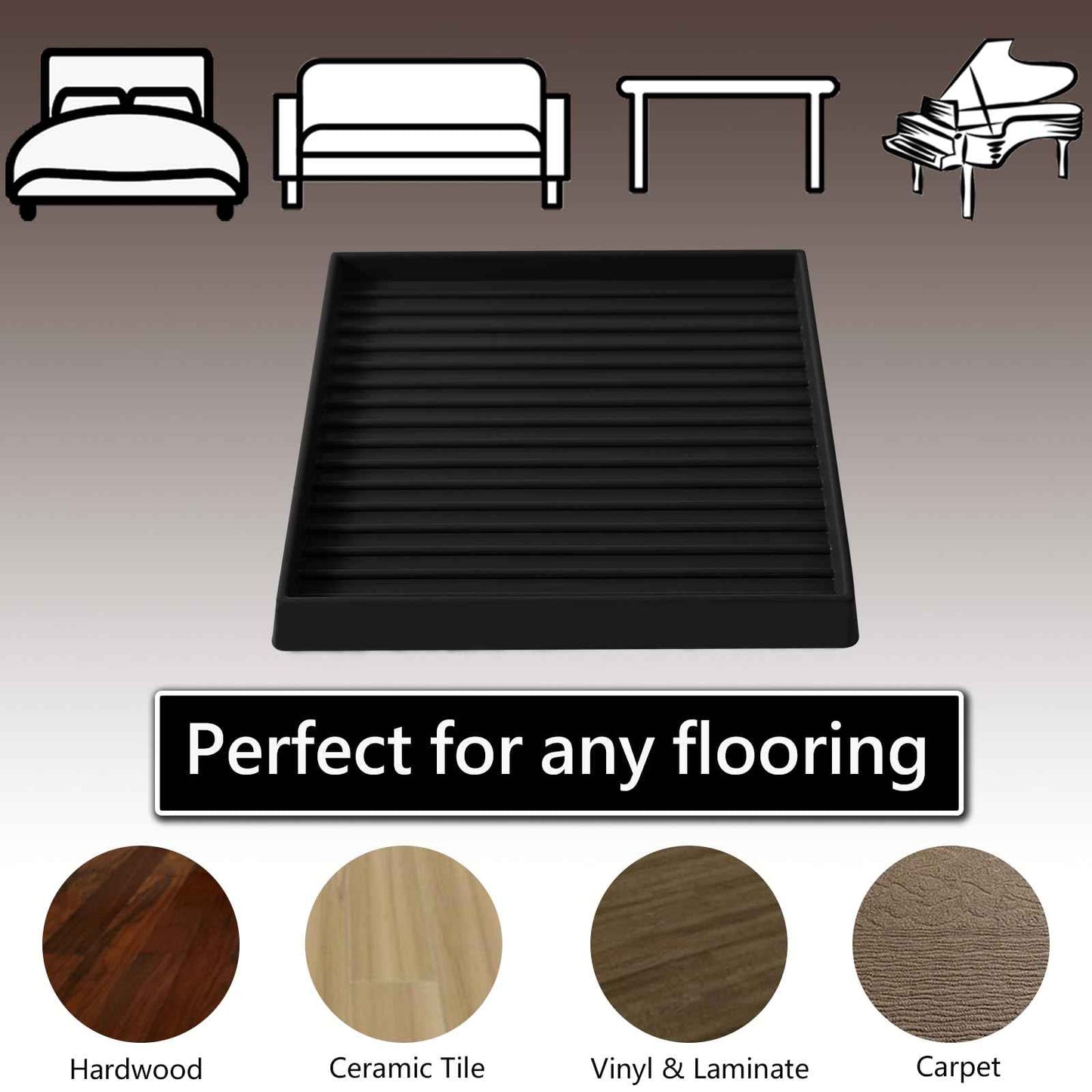 5x5 Square Rubber Furniture Caster Cups, Anti-Sliding Furniture Pads Bed Stopper Floor Protectors with Grip - Protect Any Flooring