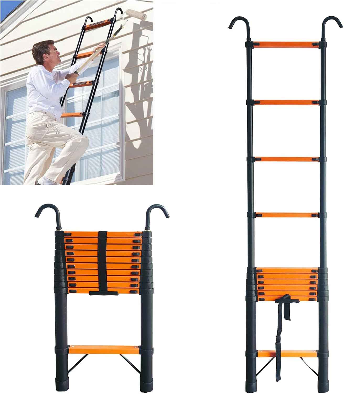 8.5 FT Telescoping Ladder - Lightweight Aluminum Extension Ladder with Stabilizers for Home & RV Travel