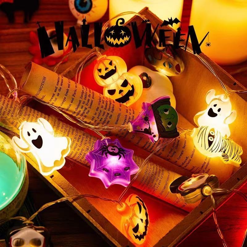 Halloween Decoration String Lights - 10 LED Funny Halloween Lights Battery Operated, Waterproof Window Fairy Light for Indoor Outdoor Room Bedroom Cute Home Party Decor