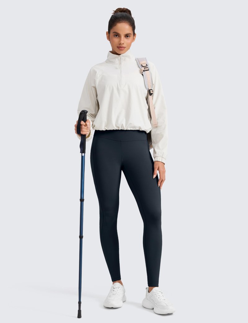 CRZ YOGA Water-Resistant Fleece Athletic Leggings Pockets 28" - Matte Thermal Hiking Casual Workout Womens Pants True Navy Medium