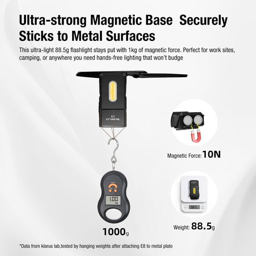 klarus E8 180° Swivel Head & Triple-Light Pocket Flashlight - 1000 Lumens, Rechargeable, IPX6 Waterproof, Magnet, Clip (EDC)