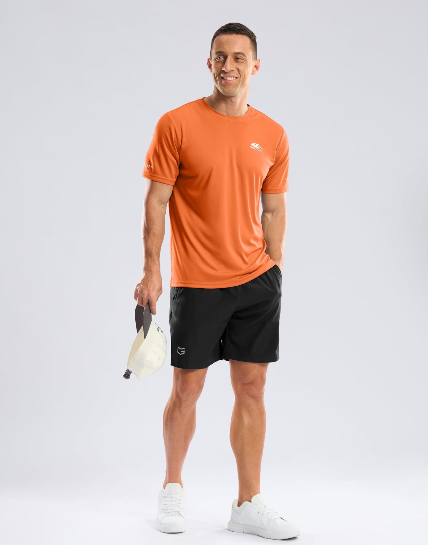 Men's UPF 50+ Sun Protection Dry Fit Workout T-Shirts Rash Guard Swim Shirts Moisture Wicking Tee for Athletic, Beach, Hiking (Orange, L)