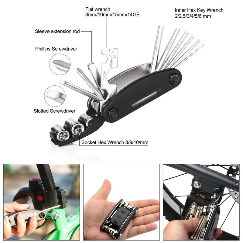 UILB Multi-Function Bike Bicycle Cycling Mechanic Repair Tool Kits with 16-in-1, Bicycle Saddle Bag, Mini Bike Pump 120 PSI & Glue-Less Puncture Kit, Mechanic Portable Tools Bag with All in one