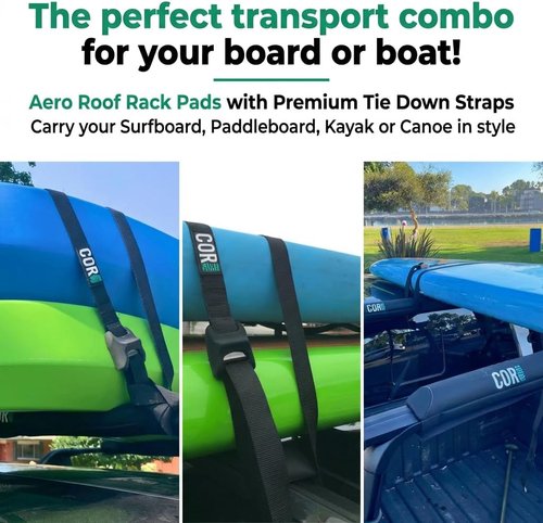 COR Surf Aero Roof Rack Pad - Premium No-Scratch Silicone Tie Down Straps for Surfboards, SUPs, Kayaks & Canoes | 19" Wide