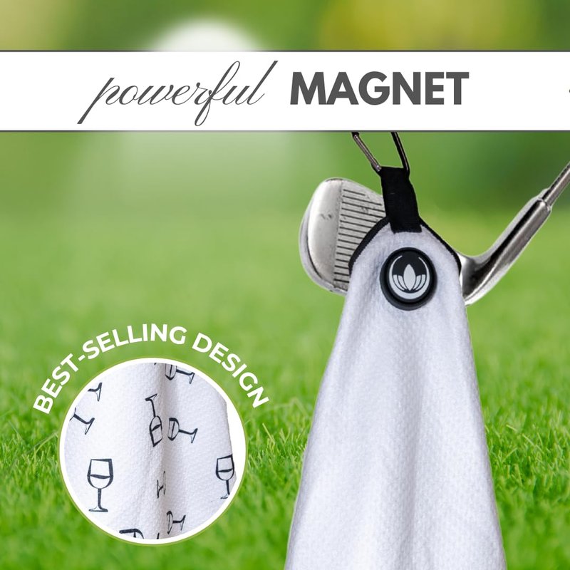 Obirdie Magnetic Golf Towel | 18"x18" Waffle Microfiber | Women's Golf Accessory | Detachable Clip | Quick-Dry, Ultra-Absorbent (Wine Glass)