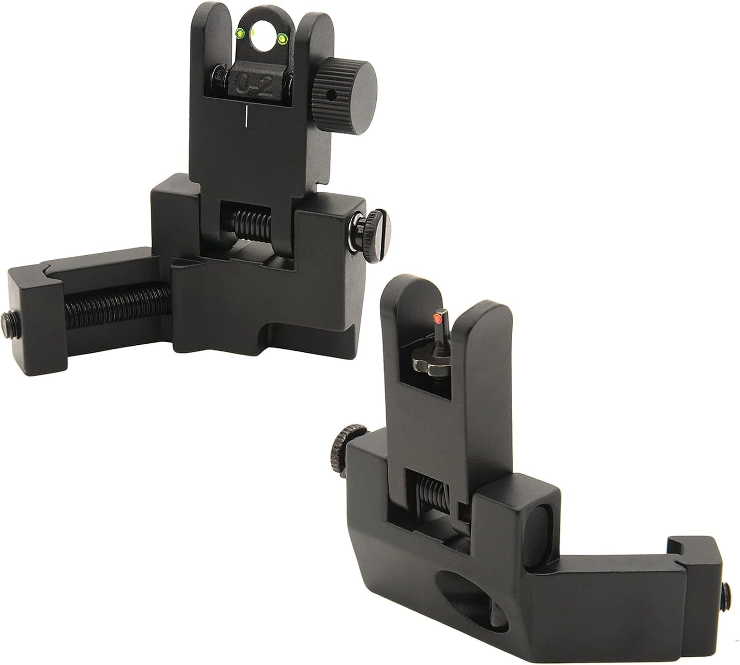 45 Degree Offset Flip Up Iron Sights by [Brand Name] - Low Profile Fiber Optic Front & Rear Sights with Red/Green Dots for Picatinny Rails