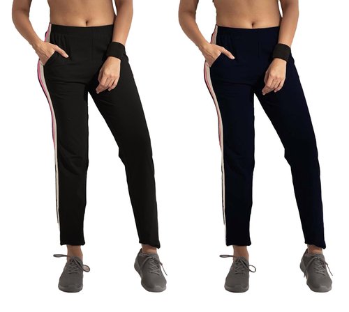 Lyra Cotton Track Pants Women's Joggers| Elastic Waistband | Straight Leg Lounge Pants | Perfect Sports Wear | Pack of 2 Size - XL, Color - Black & Navy Blue