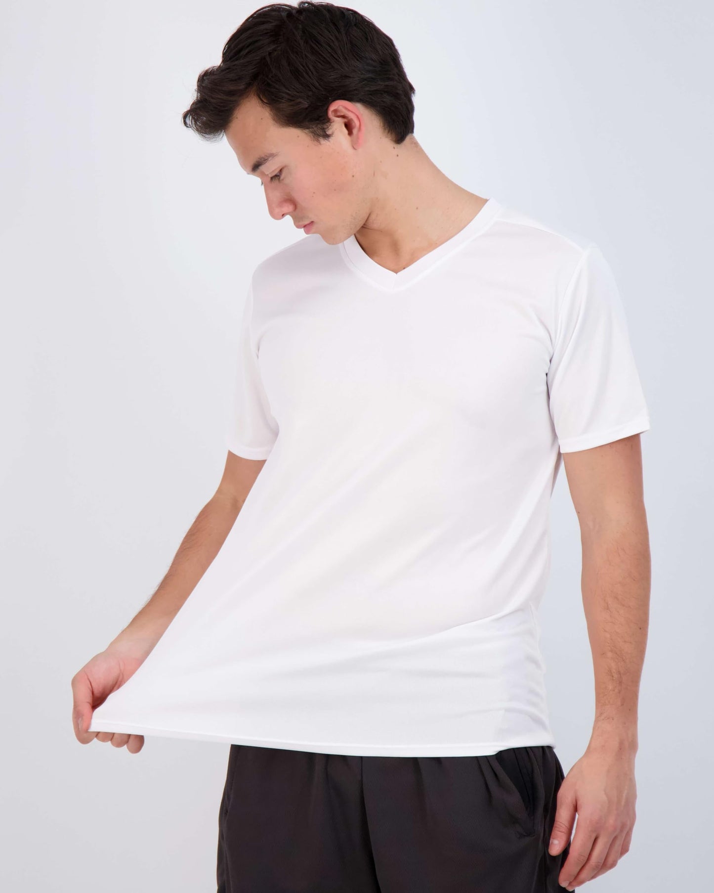 Real Essentials 5 Pack: Men's Mesh Short Sleeve V-Neck T-Shirt | Athletic Dry Fit V Neck Workout Shirt,Set 2-L