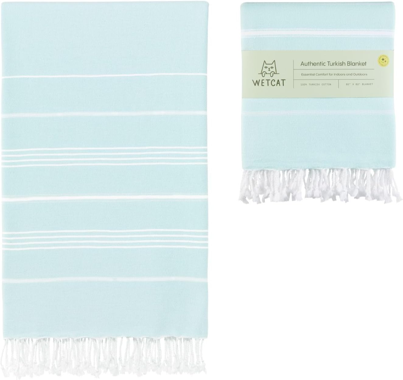 WETCAT Turkish Beach Blanket - Sandproof 100% Turkish Cotton | Extra Large 82"x82" Aqua Throw
