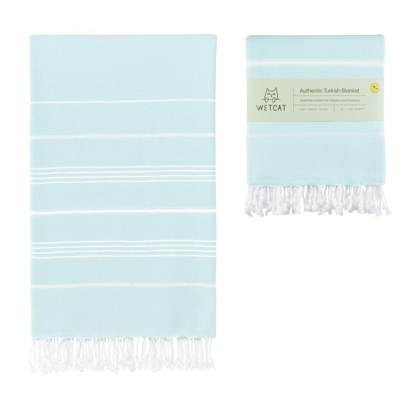 WETCAT Turkish Beach Towel Oversized (38"x71") 100% Turkish Cotton, Made in Turkey - Sand Free, Extra Large, Ultra Soft, Quick Drying, Compact & Lightweight for Travel - Ocea Blue