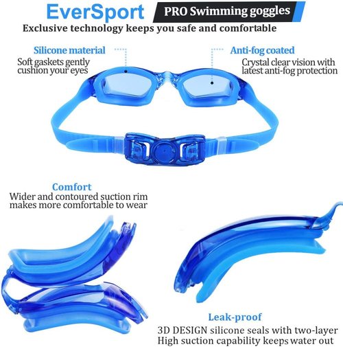 EverSport Swim Goggles - Anti-Fog Design for Adults & Kids | Pack of 2 for Enhanced Clarity