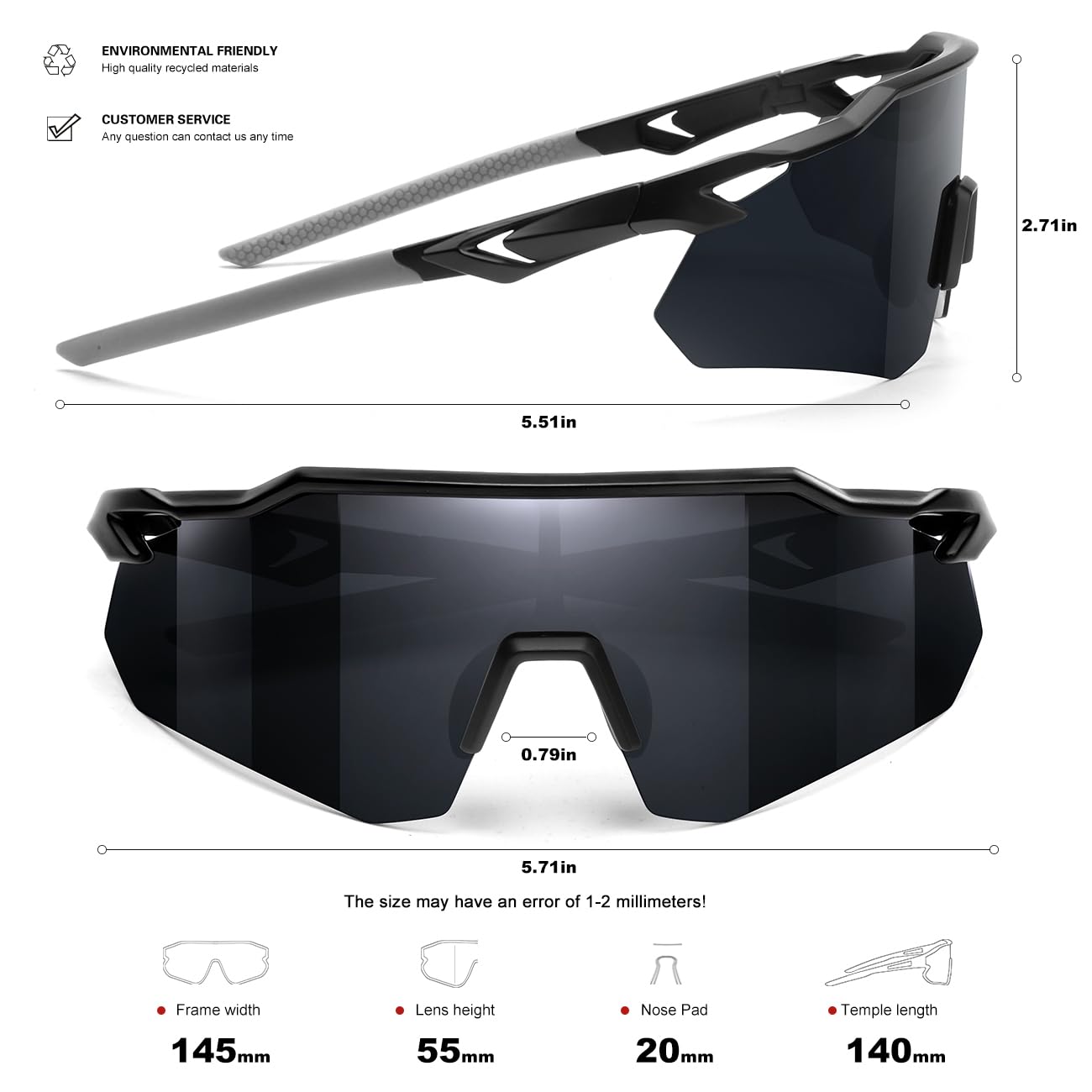 SEKKAF Polarized Sports Sunglasses for Men Women, UV Protection Lightweight Sun Glasses Running Cycling, Non-Slip Nose Pads