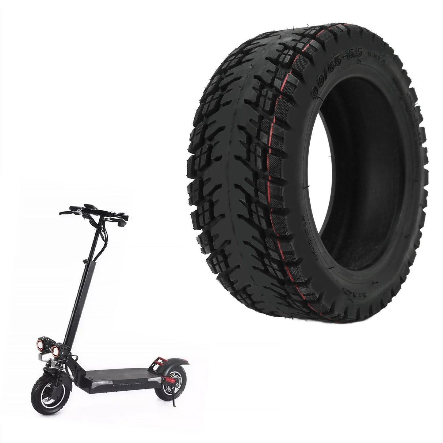Electric Scooter Tire for Scooter with 90/65-6.5 Outer Tube Scooter Vacuum Tyre Rubber Thickened Anti Slip Explosion Proof 11 Inch Electric Scooter Tubeless Tire