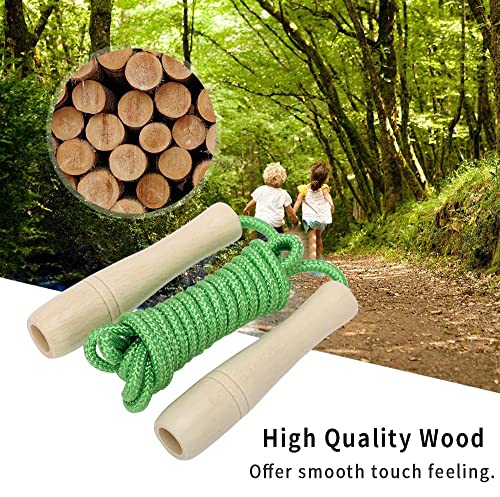 Adjustable Jump Rope for Kids - 8.5ft Wooden Handle - Green