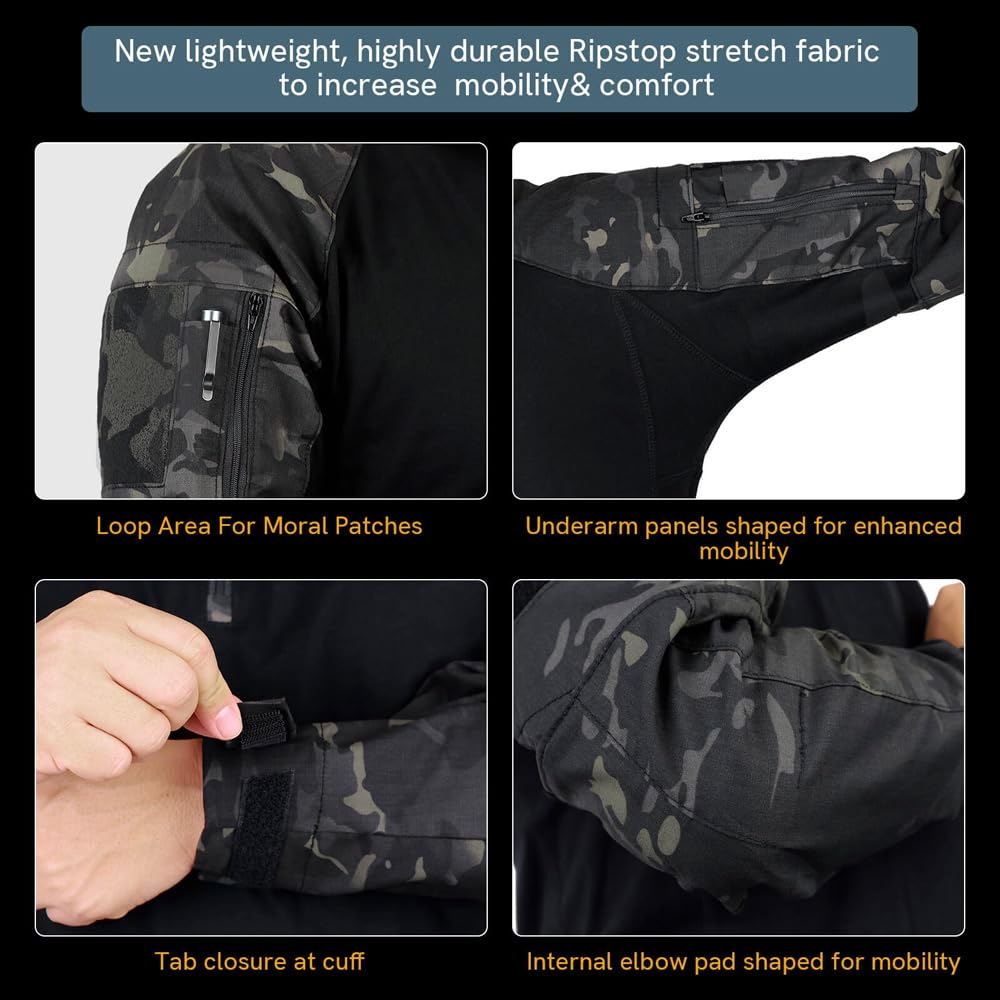 KRYDEX Tactical K4 Combat Shirt Ripstop Rapid Assault Long Sleeve Shirt with Elbow Pads (US, Alpha, Medium, Regular, Regular, MK)