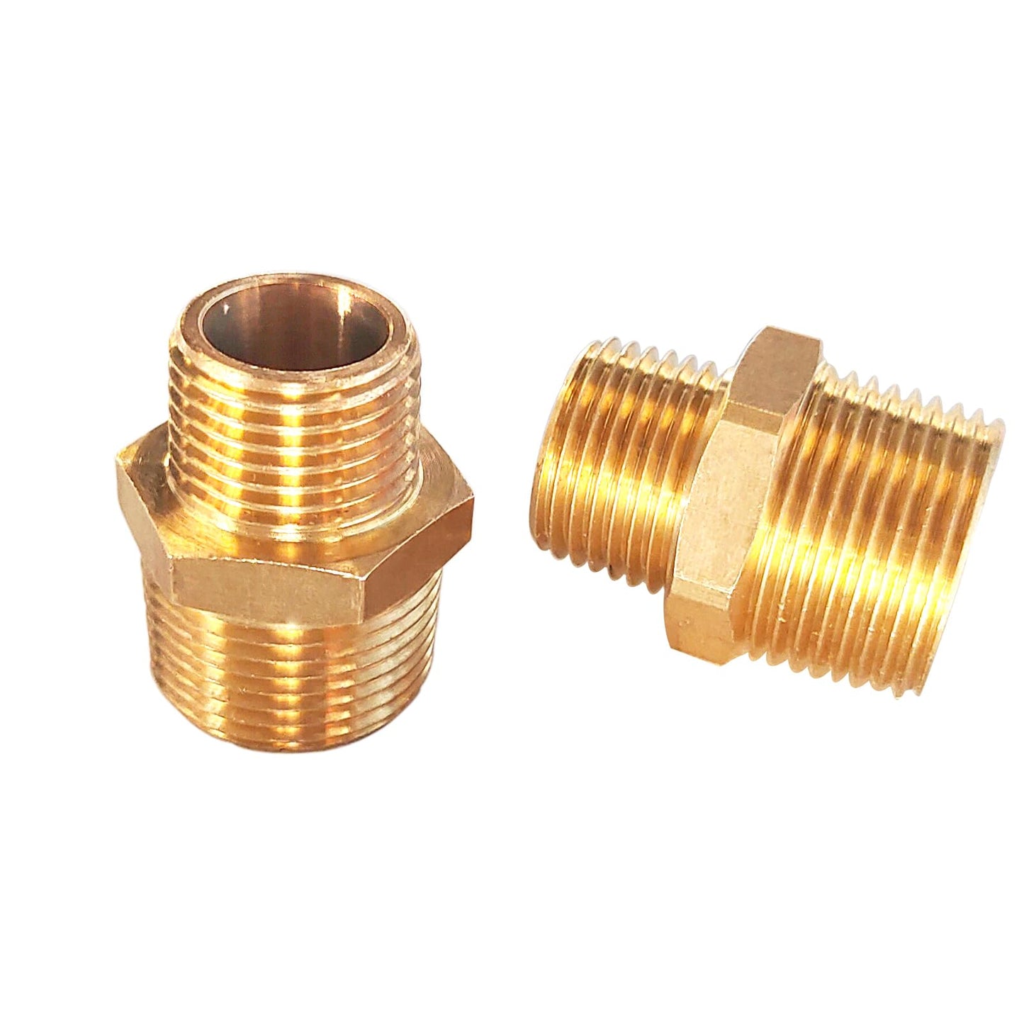 Gadoutcover 2pcs 3/4" NPT x 1/2" NPT Brass Nipple, 3/4 to 1/2 Adapter Fitting Reducing Solid Hex Nipple, Brass 3/4 Male to 3/2 Male Reducer Pipe Fittings for Extending and Connecting Pipes