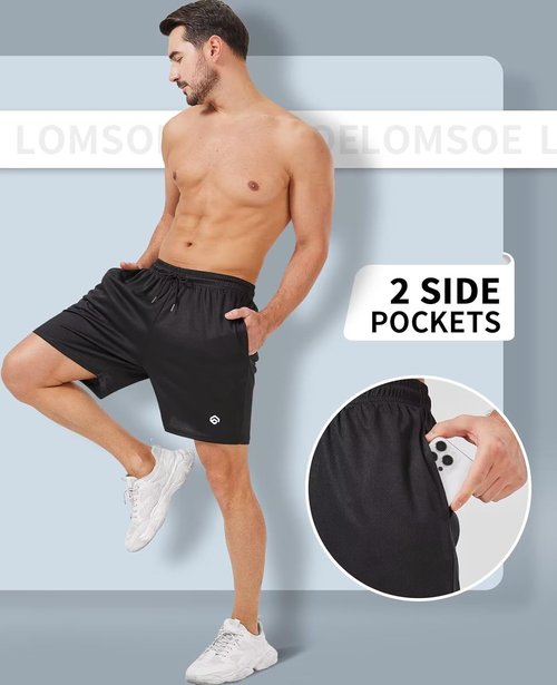 Lomsoe 5 Pack Men's Gym Shorts - Quick Dry Lightweight Athletic Running Shorts with Pockets | 5 Inch